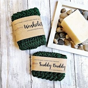 SET Suddy Buddy Soap Saver & Washcloth Cotton N' Kandi, Handmade Crochet